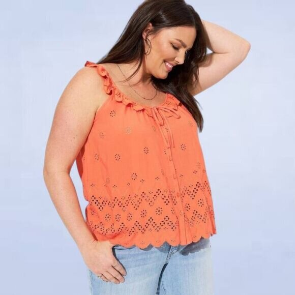 Torrid Coral Eyelet Ruffle Tie Front‎ Tank Top - Size 4X - Picture 1 of 10